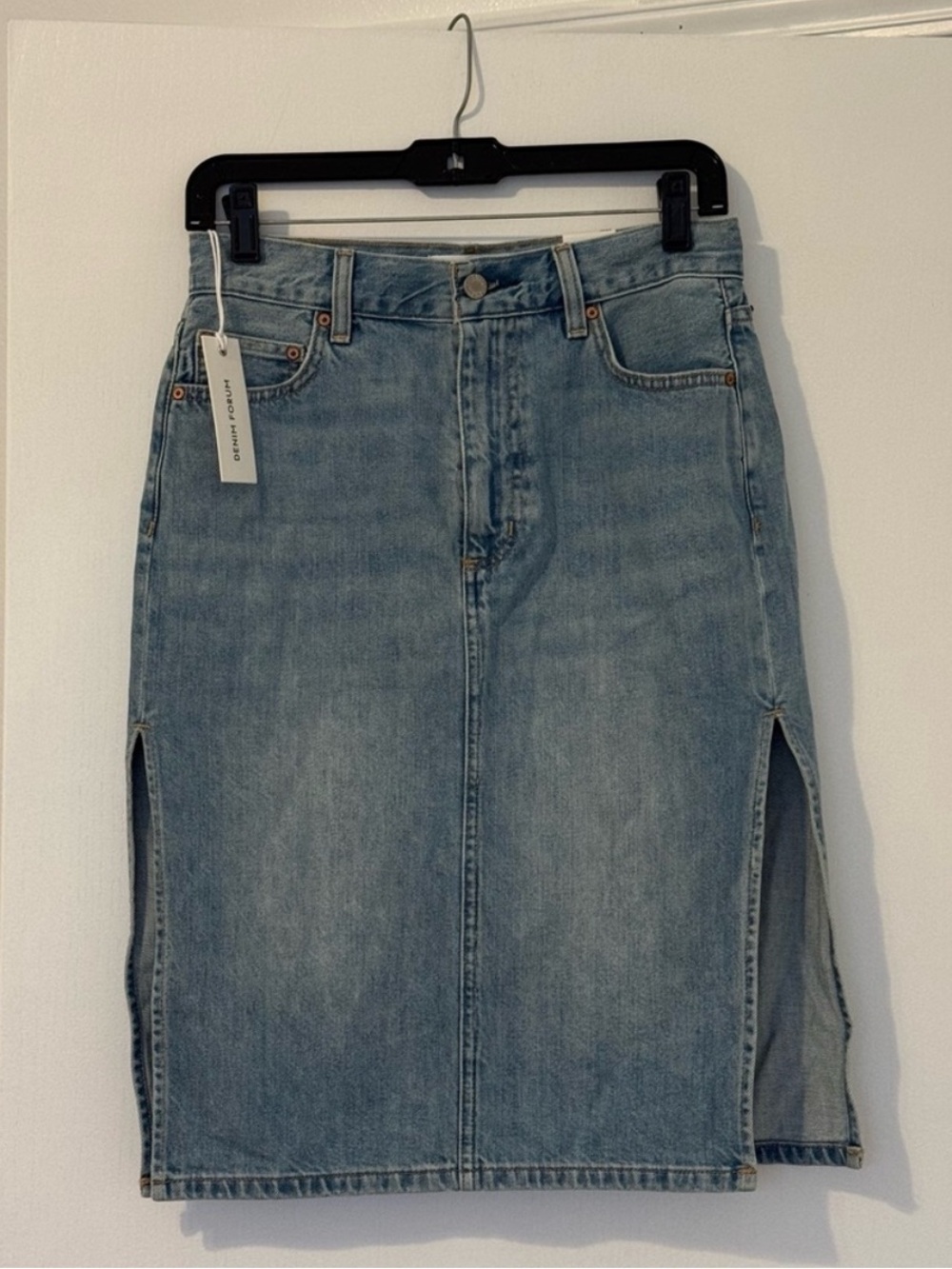 Denim Forum Light Blue Mid-Rise Straight Denim Skirt